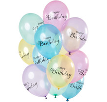 Ballonnen 'Happy Birthday' Pastel Transparant 30cm - 12 stuks