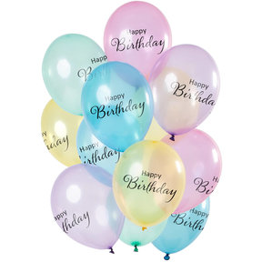 Ballonnen 'Happy Birthday' Pastel Transparant 30cm - 12 stuks