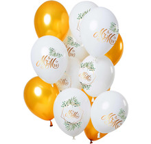 Ballonnen Bruiloft 'Mr & Mrs' Goudkleurig 30cm - 12 stuks