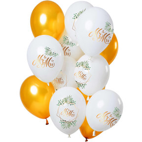 Ballonnen Bruiloft 'Mr & Mrs' Goudkleurig 30cm - 12 stuks