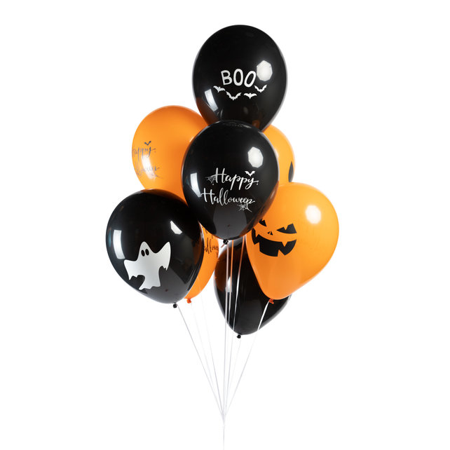 Halloween ballonnen 8 stuks oranje/ zwart