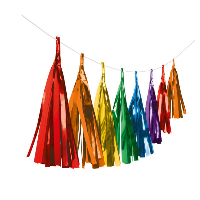 Tassel slinger Metallic Regenboog - 3 meter