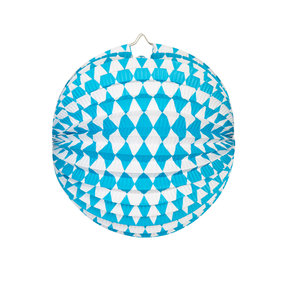 Papieren lampion rond 25cm Lichtblauw/ wit