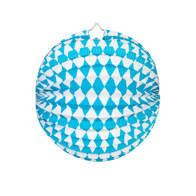 Papieren lampion rond 25cm Lichtblauw/ wit