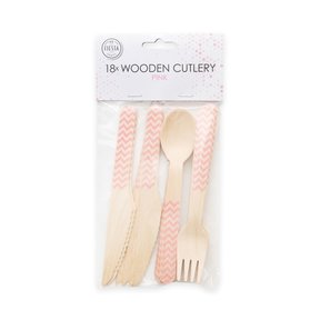 Houten bestek baby roze