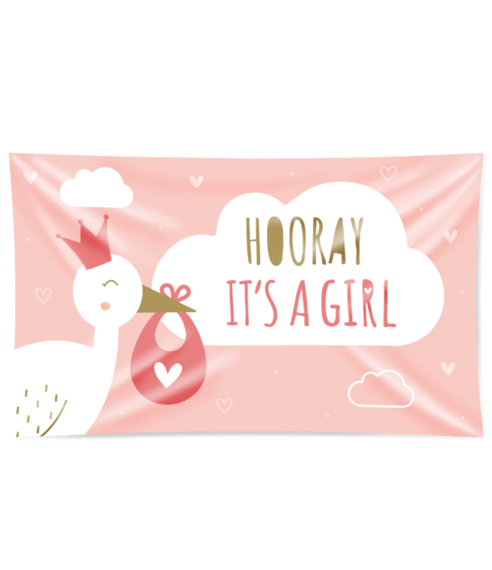 Gevel vlag - Geboorte meisje - Hooray It's a girl!  90x150cm