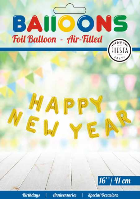 Happy New Year folieballon goud Happy New Year folieballon goud
