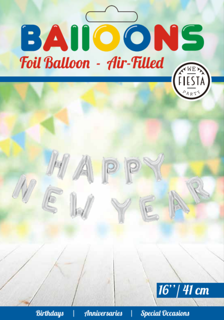 Happy New Year folieballon zilver