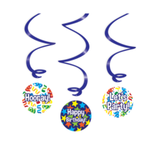 Happy Birthday Cartoon - Swirl decoratie - 3 stuks