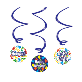 Happy Birthday Cartoon - Swirl decoratie - 3 stuks