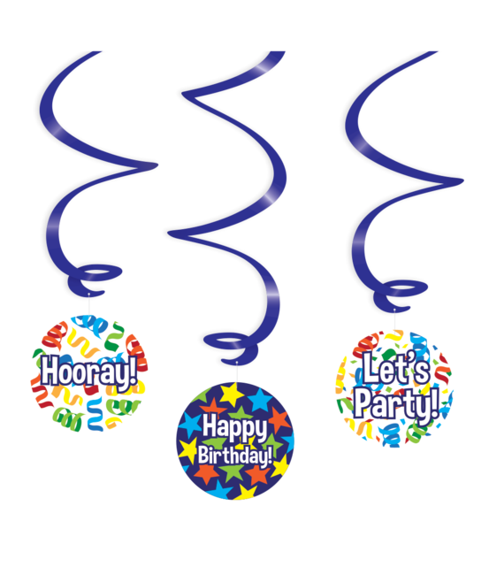Happy Birthday Cartoon - Swirl decoratie - 3 stuks