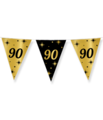Party vlaggen 90 jaar Goud Zwart