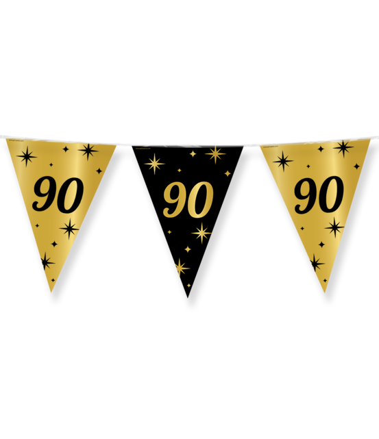 Party vlaggen 90 jaar Goud Zwart