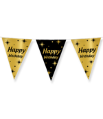 Party vlaggen Happy Birthday Goud Zwart