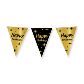 Party vlaggen Happy Birthday Goud Zwart