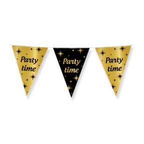 Party vlaggen Party Time Goud Zwart