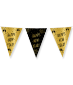 Party vlaggen -  Goud Zwart - Happy new Year