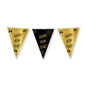 Party vlaggen -  Goud Zwart - Happy new Year