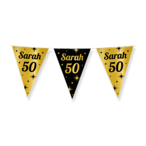 Party vlaggen Sarah - 50 jaar Goud Zwart