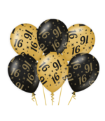 Ballonnen 16 jaar Goud Zwart 6 stuks 30cm