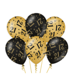 Ballonnen 21 jaar Goud Zwart 6 stuks 30cm