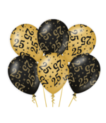 Ballonnen 25 jaar Goud Zwart 6 stuks 30cm