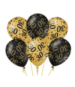Ballonnen 30 jaar Goud Zwart 6 stuks 30cm Ballonnen 30 jaar Goud Zwart 6 stuks 30cm