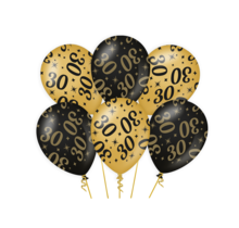 Ballonnen 30 jaar Goud Zwart 6 stuks 30cm