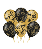 Ballonnen 50 jaar Goud Zwart 6 stuks 30cm
