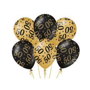Ballonnen 50 jaar Goud Zwart 6 stuks 30cm