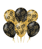 Ballonnen 60 jaar Goud Zwart 6 stuks 30cm