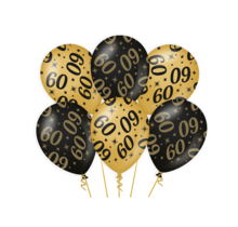 Ballonnen 60 jaar Goud Zwart 6 stuks 30cm