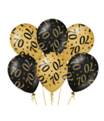 Ballonnen 70 jaar Goud Zwart 6 stuks 30cm