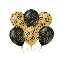 Ballonnen 70 jaar Goud Zwart 6 stuks 30cm