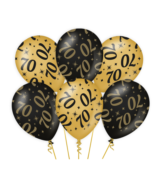 Ballonnen 70 jaar Goud Zwart 6 stuks 30cm