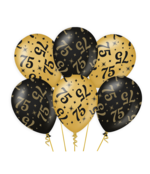 Ballonnen 75 jaar Goud Zwart 6 stuks 30cm