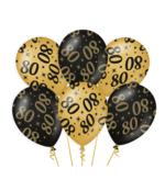 Ballonnen 80 jaar Goud Zwart 6 stuks 30cm