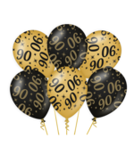 Ballonnen 90 jaar Goud Zwart 6 stuks 30cm