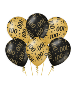 Ballonnen 100 jaar Goud Zwart 6 stuks 30cm Ballonnen 100 jaar Goud Zwart 6 stuks 30cm