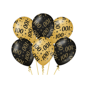 Ballonnen 100 jaar Goud Zwart 6 stuks 30cm