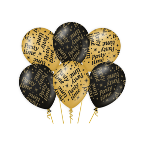 Ballonnen Party Time Goud Zwart 6 stuks 30cm