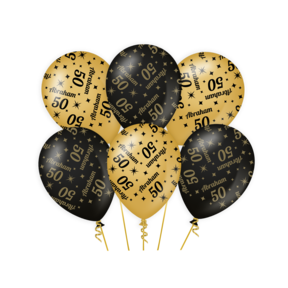 Ballonnen Abraham 50 jaar Goud Zwart 6 stuks 30cm