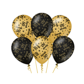 Ballonnen Sarah 50 jaar Goud Zwart 6 stuks 30cm