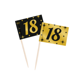 Cocktail prikkers 18 zwart - goud - 50 stuks