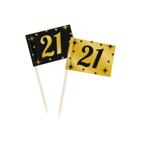 Cocktail prikkers 21 zwart - goud - 50 stuks