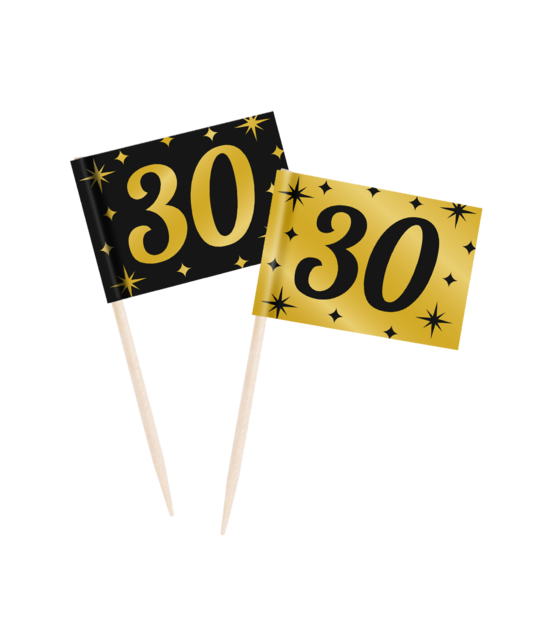 Cocktail prikkers 30 zwart - goud - 50 stuks