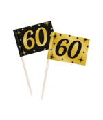 Cocktail prikkers 60 zwart - goud - 50 stuks