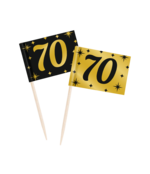 Cocktail prikkers 70 zwart - goud - 50 stuks