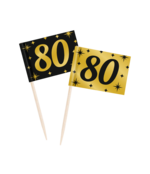 Cocktail prikkers 80 zwart - goud - 50 stuks