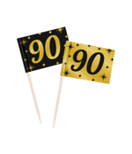 Cocktail prikkers 90 zwart - goud - 50 stuks